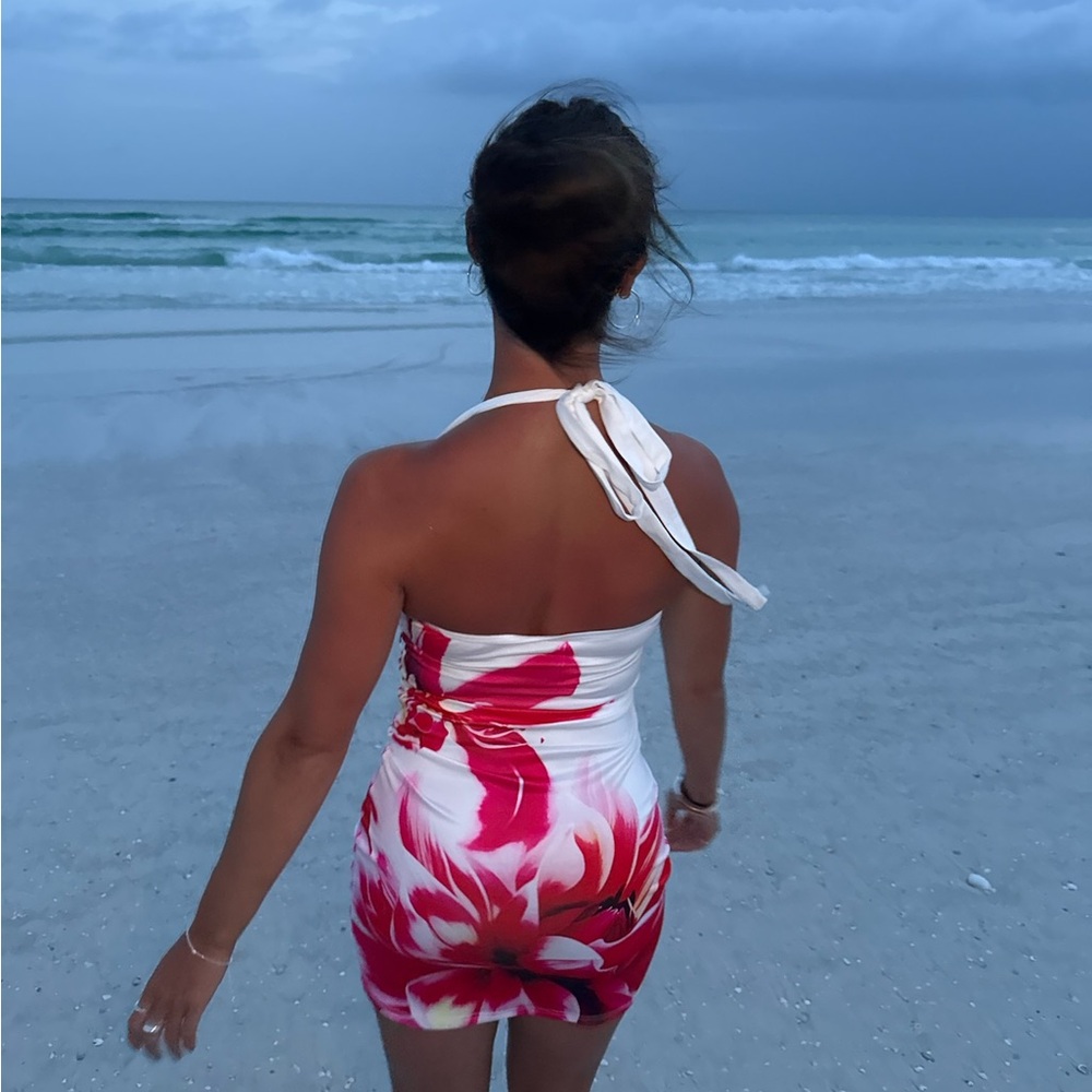 White floral halter dress
